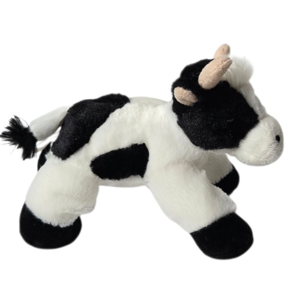 Aurora Mini Moo Plush Cow 7" Mini Flopsie Farm Animal Stuffed Toy Black White - Picture 8 of 9